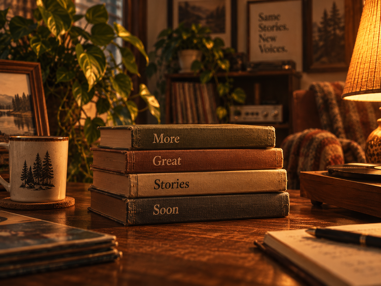 Warm vintage books and creative studio objects